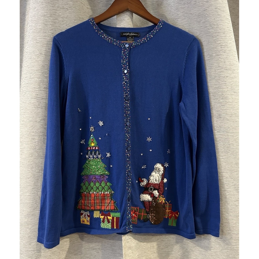 Designers Originals Christmas Sweater Royal Blue Fine Cotton Knit Size‎ Medium
